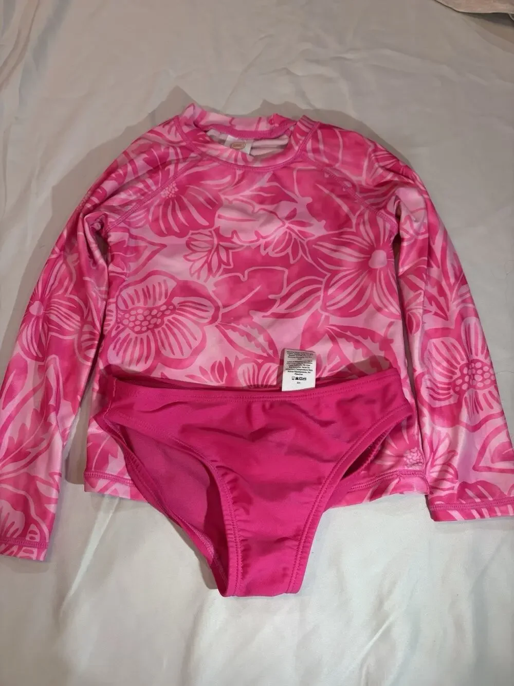 Wonder Nation Girls 2-Piece Rash Guard Bikini Set Long Sleeve Floral Pink S. 035